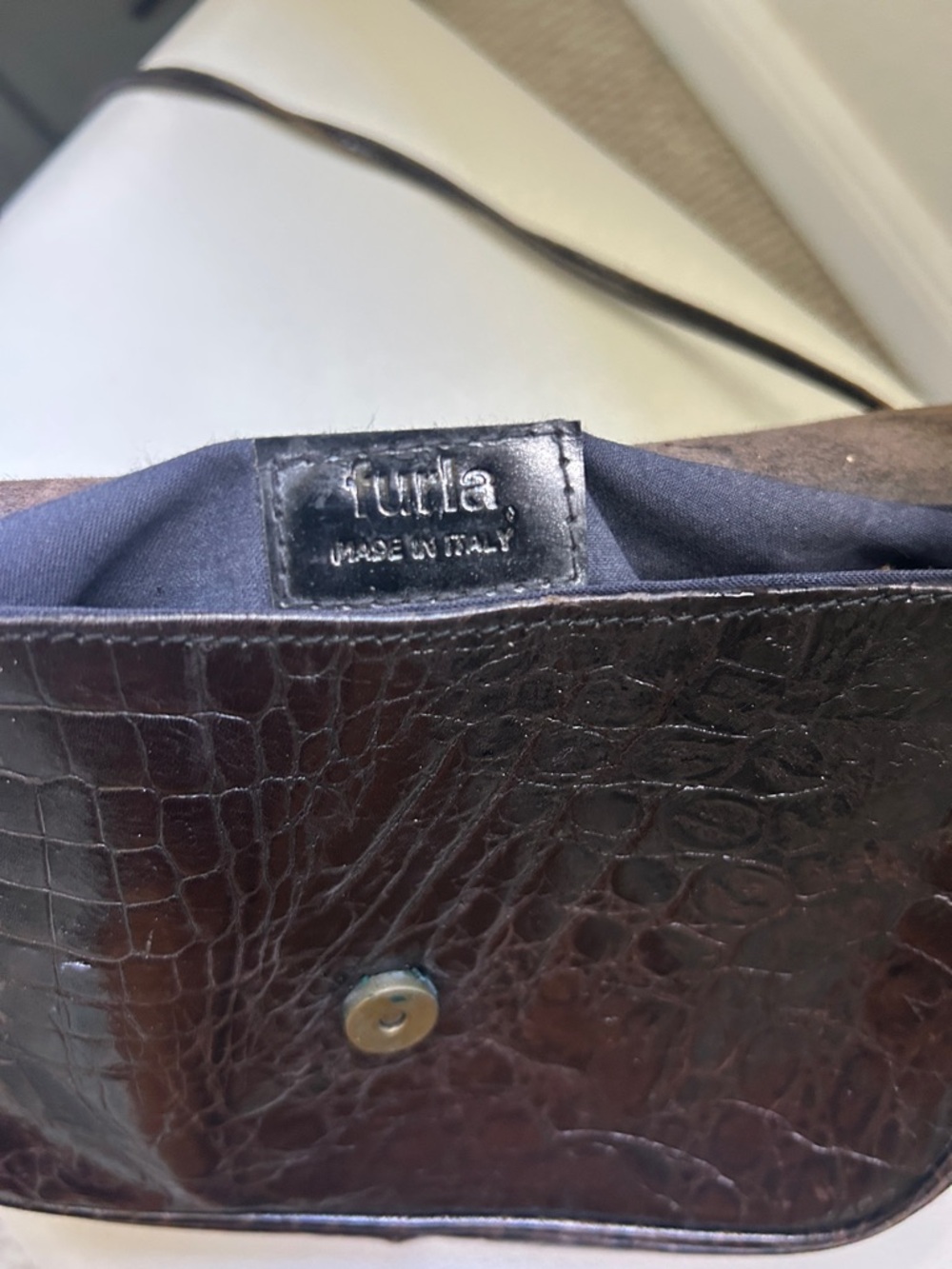 Vintage Furla Croc Embossed Leather Mini Crossbody Bag – Italian Leather - Picture 6 of 8